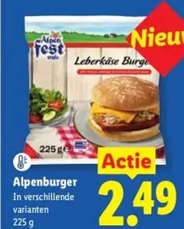 Alpenburger in verschillende varianten 225 g Actie