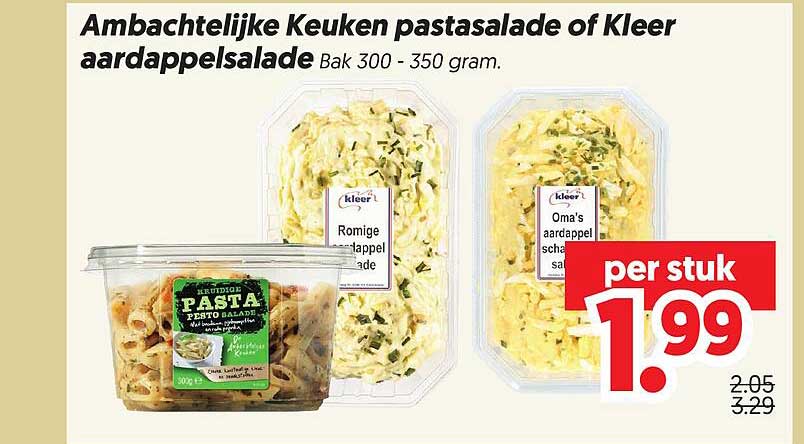 Ambachtelijke Keuken pastasalade of Kleer aardappelsalade Bak 300 - 350 gram.