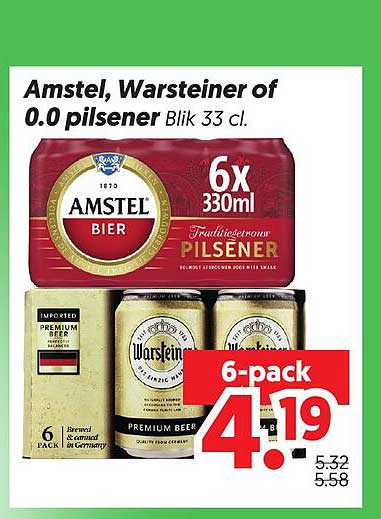 Amstel, Warsteiner of 0.0 pilsener Blik 33 cl.