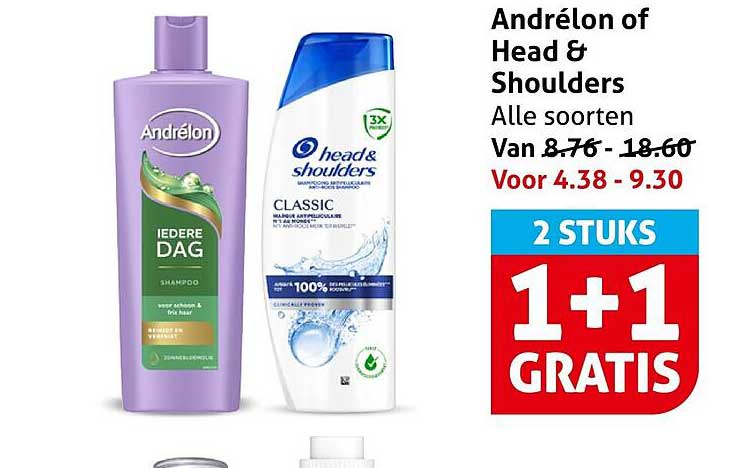 Andrélon of Head & Shoulders Alle soorten 1+1 gratis