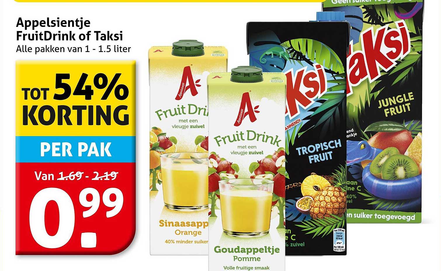 Appelsientje FruitDrink of Taksi Alle pakken van 1 - 1.5 liter TOT 54% KORTING PER PAK