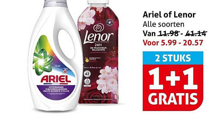 Ariel of Lenor Alle soorten 2 STUKS 1+1 GRATIS