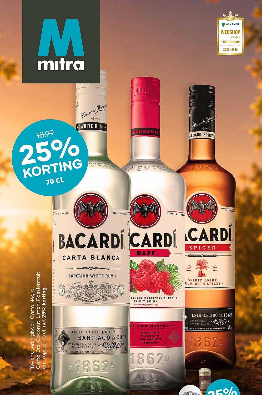 Bacardi Carta Blanca, Carta Oro, Coconut, Limón, Passionfruit en Tropical 70 cl met 25% korting