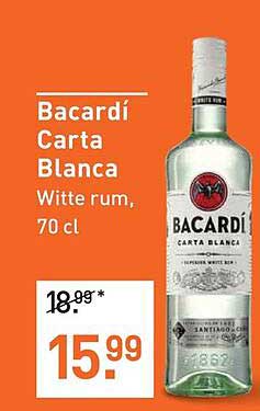 Bacardi Carta Blanca Witte rum, 70 cl