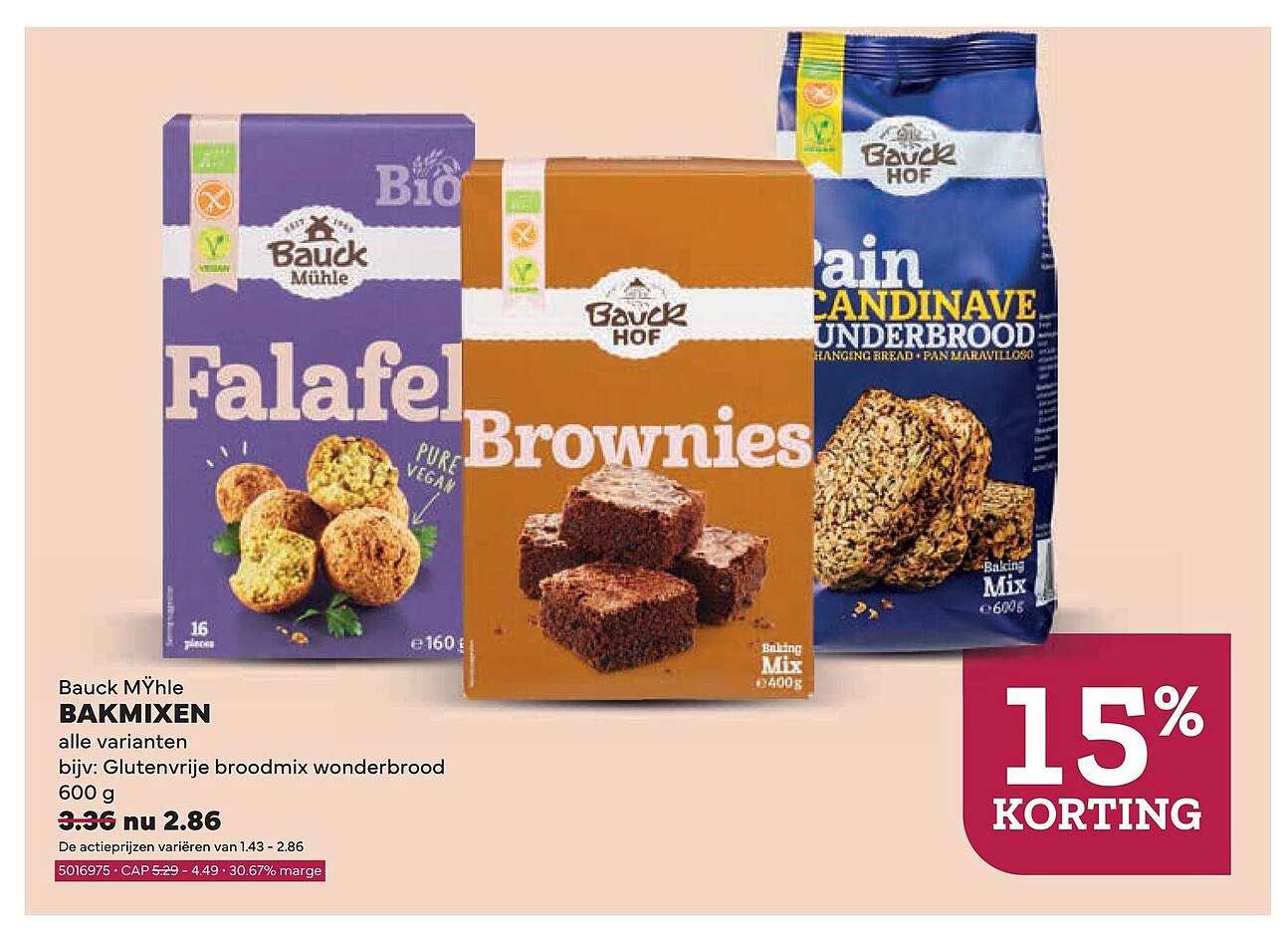 Bauck Mühle BAKMIXEN alle varianten bijv: Glutenvrije broodmix wonderbrood 600 g 15% KORTING