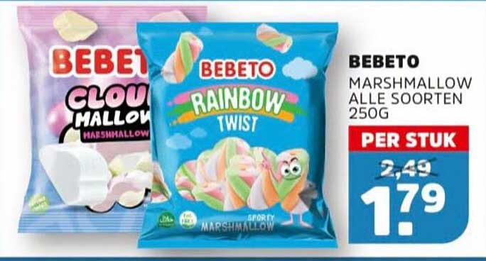 BEBETO MARSHMALLOW ALLE SOORTEN 250G PER STUK