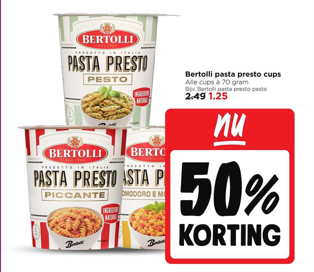 Bertolli pasta presto cups 50% KORTING