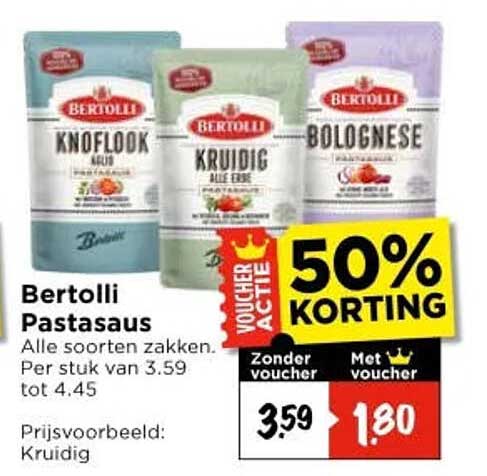 Bertolli Pastasaus 50% korting