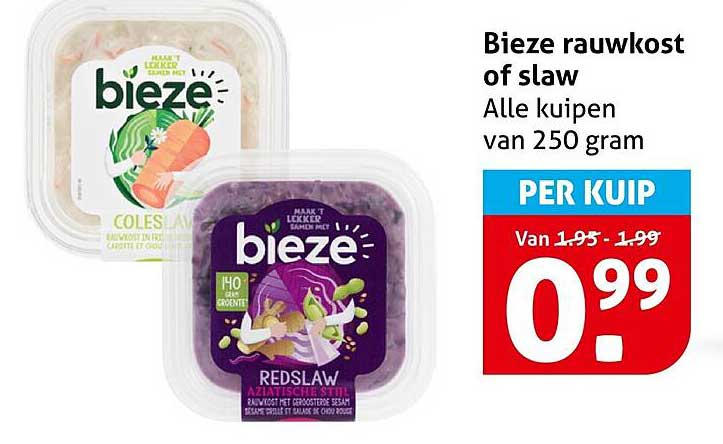 Bieze rauwkost of slaw Alle kuipen van 250 gram PER KUIP