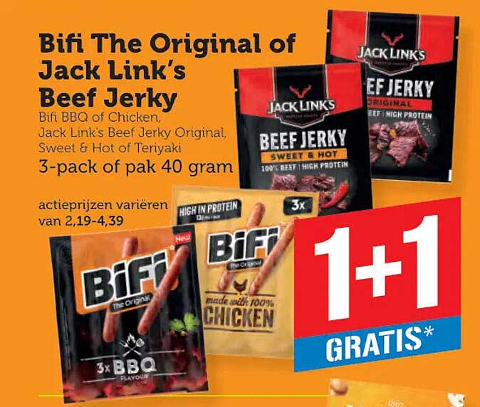 Bifi The Original of Jack Link's Beef Jerky 3-pack of pak 40 gram 1+1 GRATIS*