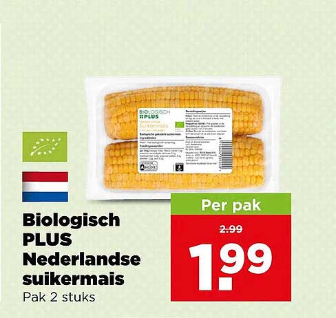 Biologisch PLUS Nederlandse suikermais Pak 2 stuks
