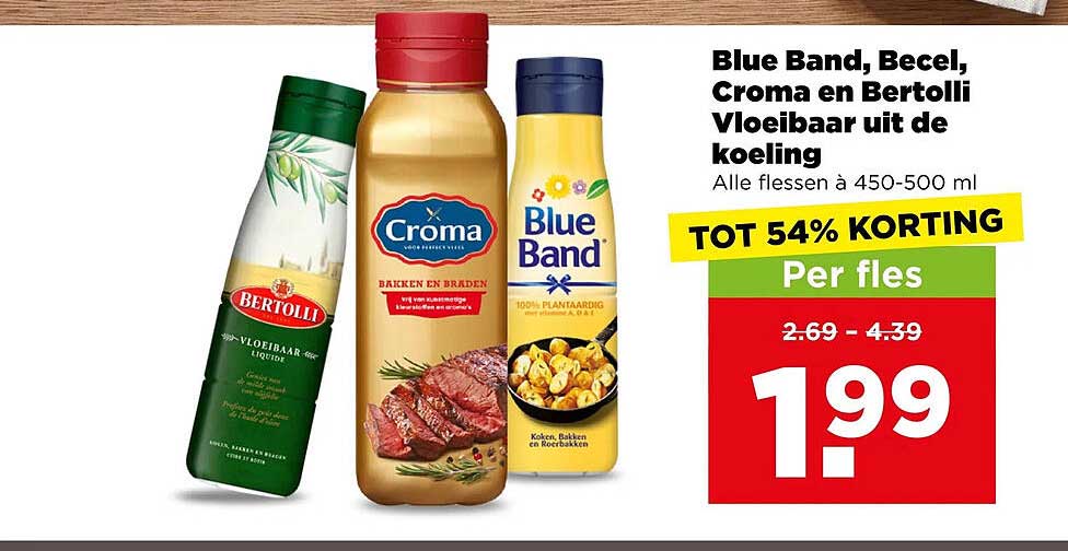 Blue Band, Becel, Croma en Bertolli Vloeibaar uit de koeling TOT 54% KORTING