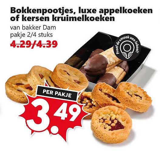 Bokkenpootjes, luxe appelkoeken of kersen kruimelkoeken van bakker Dam pakje 2/4 stuks