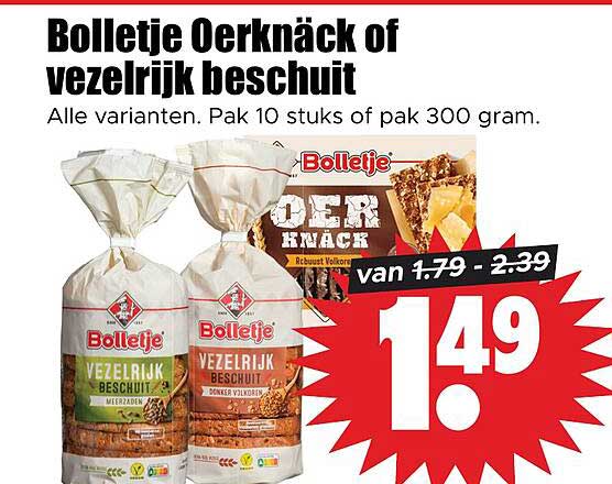 Bolletje Oerknäck of vezelrijk beschuit