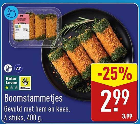 Boomstammetjes Gevuld met ham en kaas. 4 stuks, 400 g. -25%