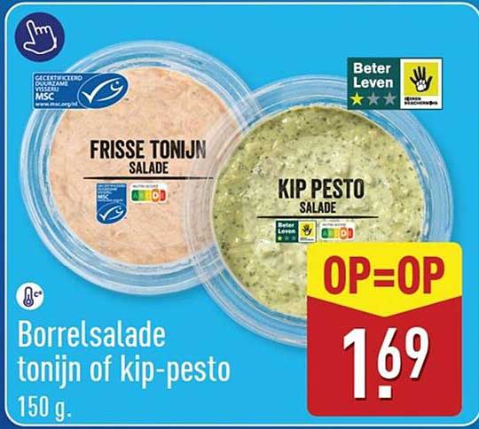 Borrelsalade tonijn of kip-pesto 150 g. OP=OP