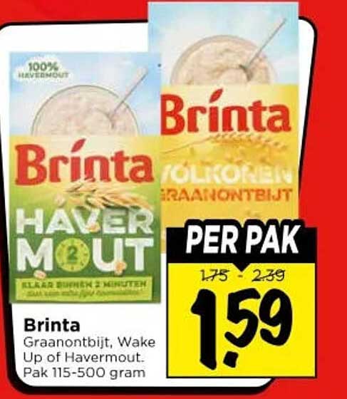 Brinta Graanontbijt, Wake Up of Havermout. Pak 115-500 gram