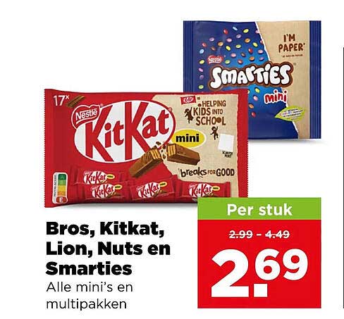 Bros, Kitkat, Lion, Nuts en Smarties Alle mini’s multipakken
