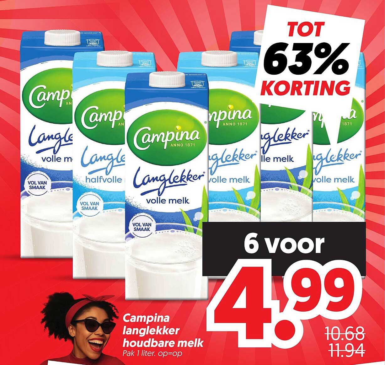 Campina langlekker houdbare melk 6 voor 4,99