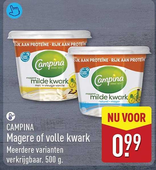 CAMPINA Magere of volle kwark Meerdere varianten verkrijgbaar. 500 g.