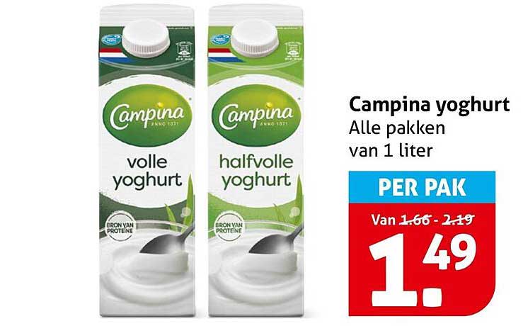Campina yoghurt Alle pakken van 1 liter PER PAK