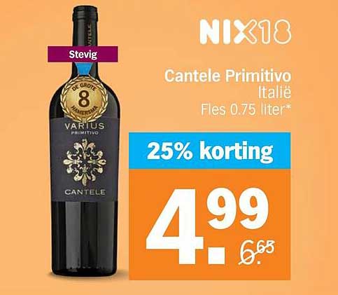 Cantele Primitivo Italië Fles 0.75 liter 25% korting