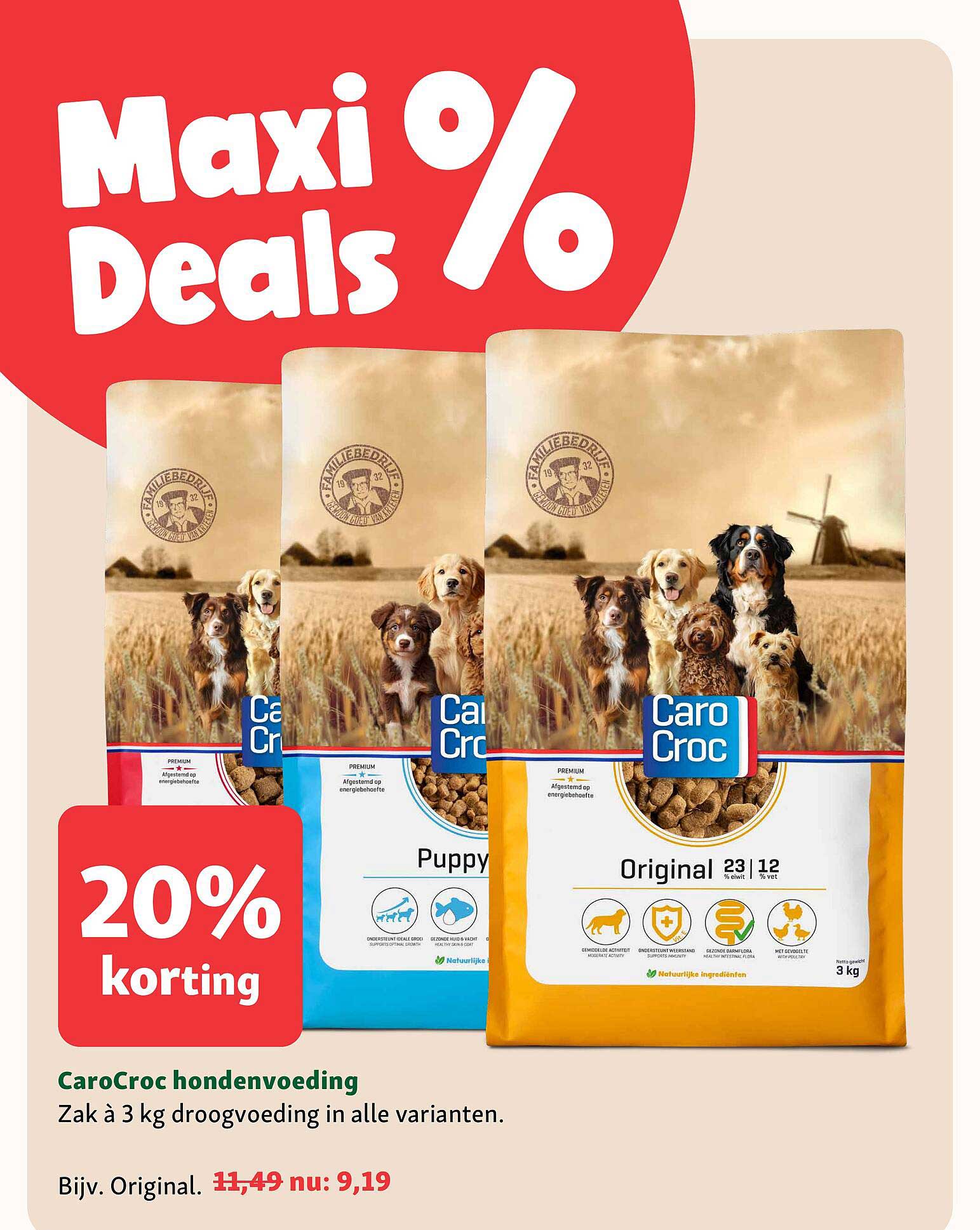CaroCroc hondenvoeding Zak à 3 kg droogvoeding in alle varianten. 20% korting