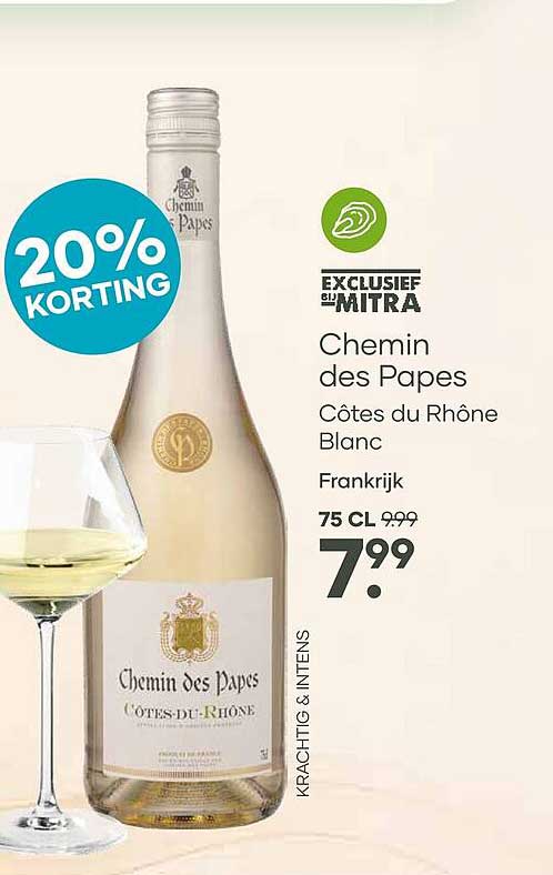 Chemin des Papes Côtes du Rhône Blanc Frankrijk 75 cl 20% korting
