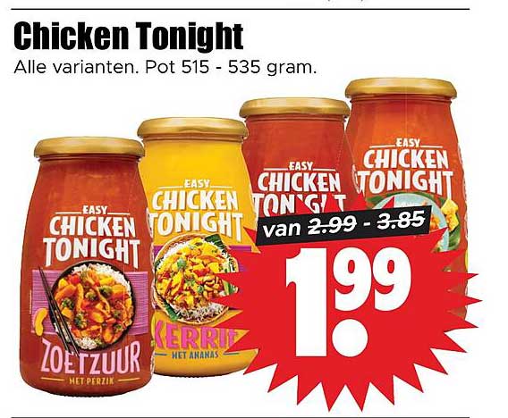 Chicken Tonight Alle varianten. Pot 515 - 535 gram.