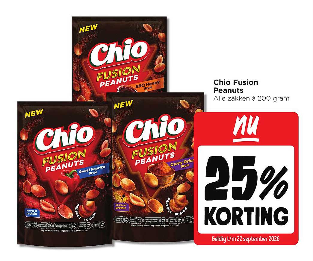 Chio Fusion Peanuts Alle zakken à 200 gram 25% korting