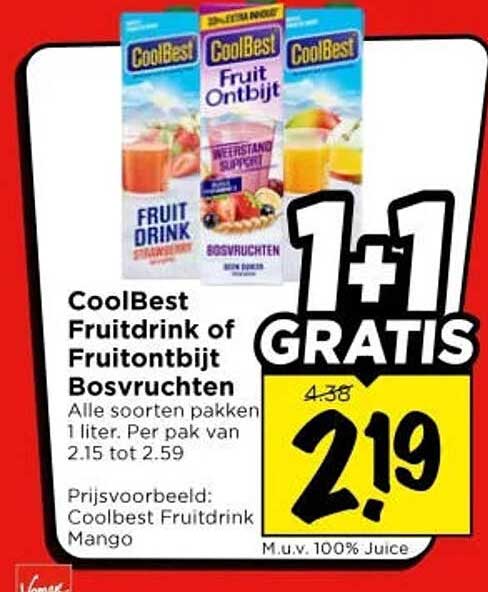 CoolBest Fruitdrink of Fruitontbijt Bosvruchten 1+1 GRATIS