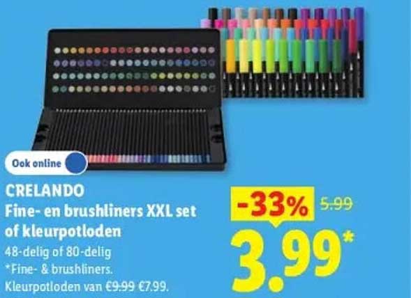 CRELANDO Fine- en brushliners XXL set of kleurpotloden