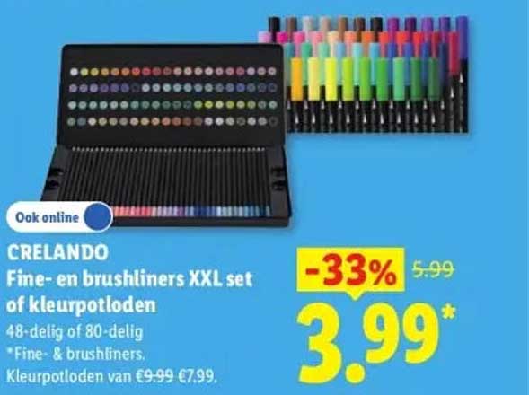 CRELANDO Fine- en brushliners XXL set of kleurpotloden