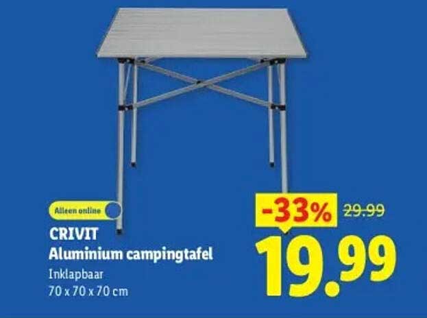 CRIVIT Aluminium campingtafel Inklapbaar 70 x 70 x 70 cm -33%