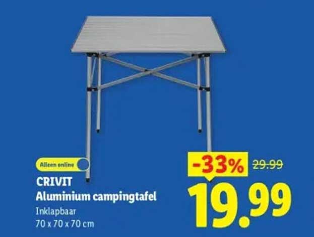 CRIVIT Aluminium campingtafel Inklapbaar 70 x 70 x 70 cm -33%