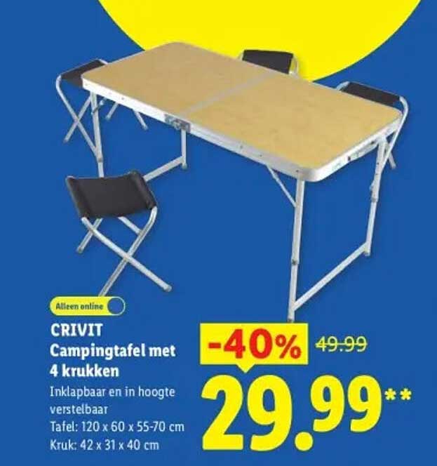 CRIVIT Campingtafel met 4 krukken -40%
