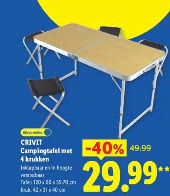CRIVIT Campingtafel met 4 krukken