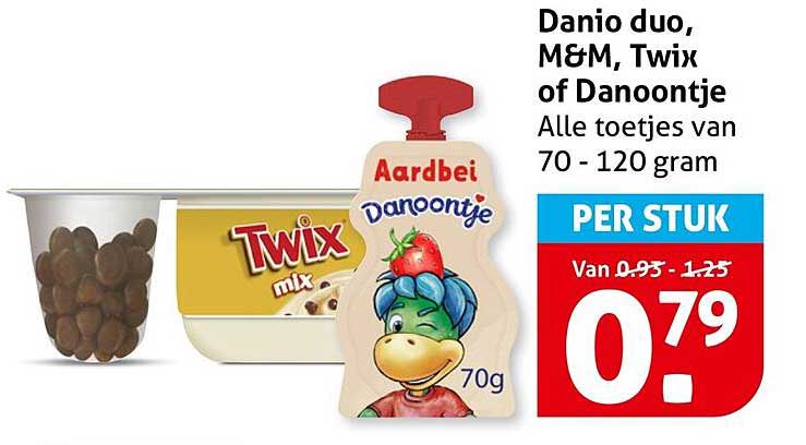 Danio duo, M&M, Twix of Danootje Alle toetjes van 70 - 120 gram PER STUK