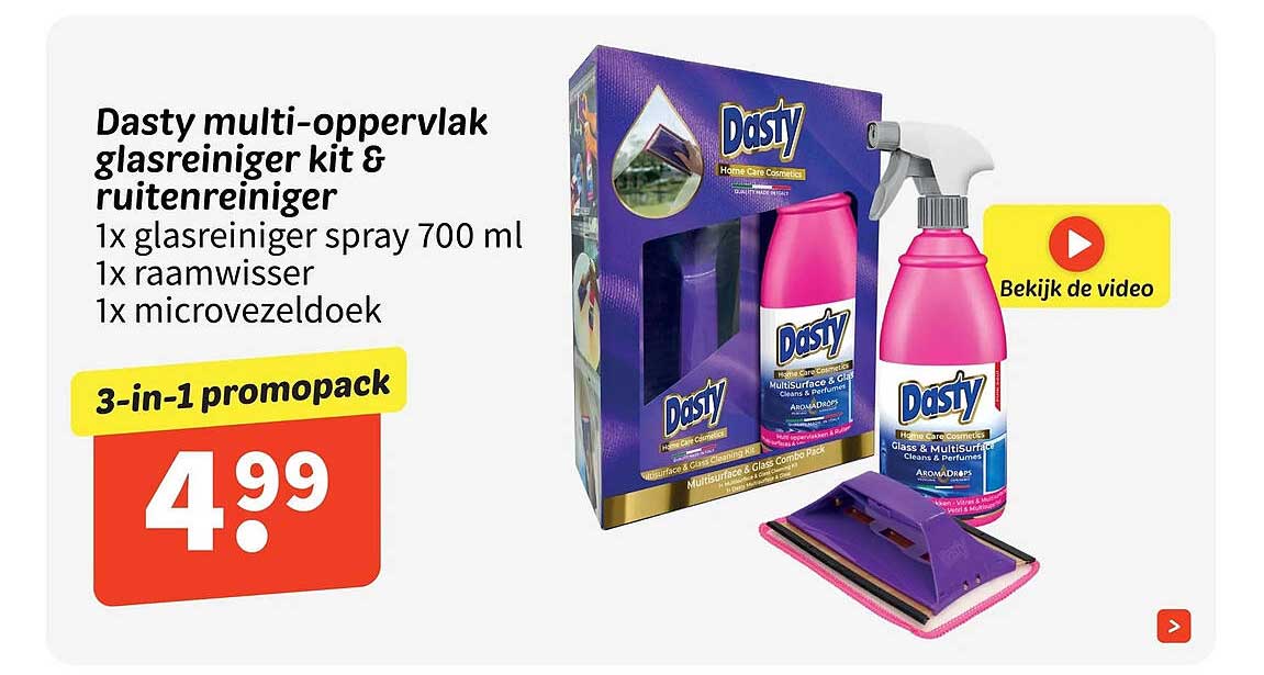 Dasty multi-oppervlak glasreiniger kit & ruitenreiniger 3-in-1 promopack