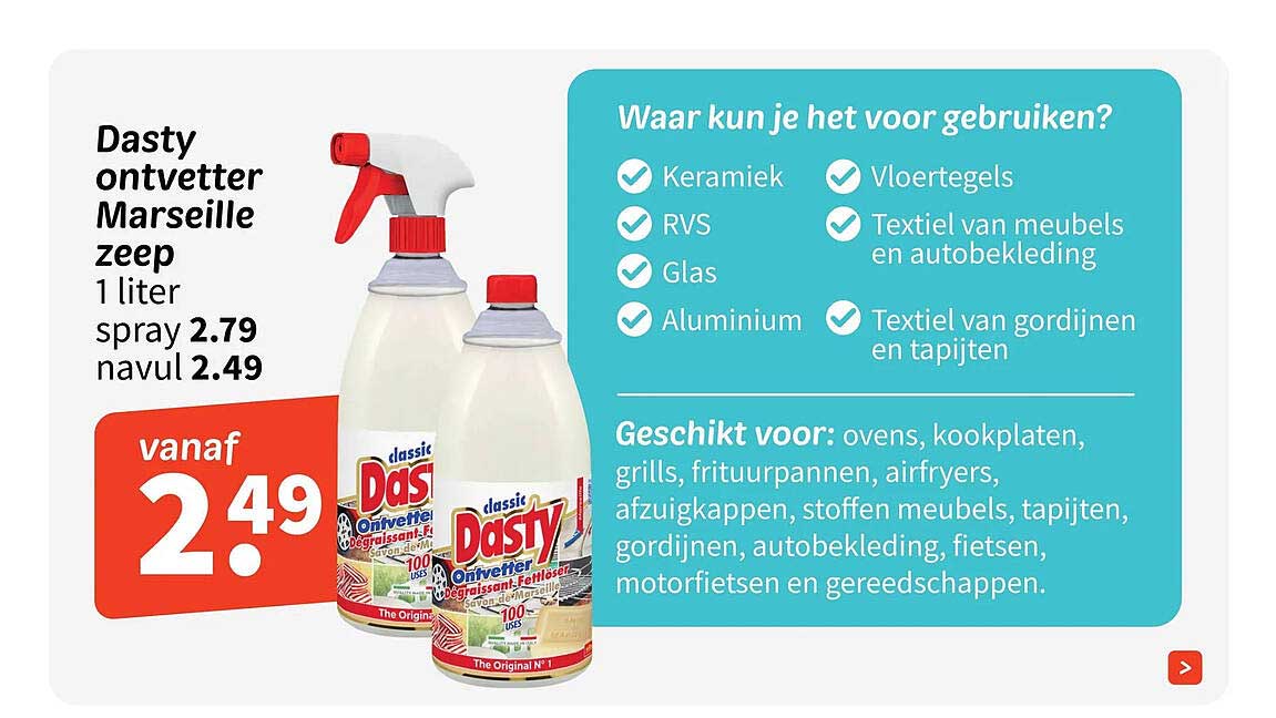 Dasty ontvetter Marseille zeep 1 liter spray navul