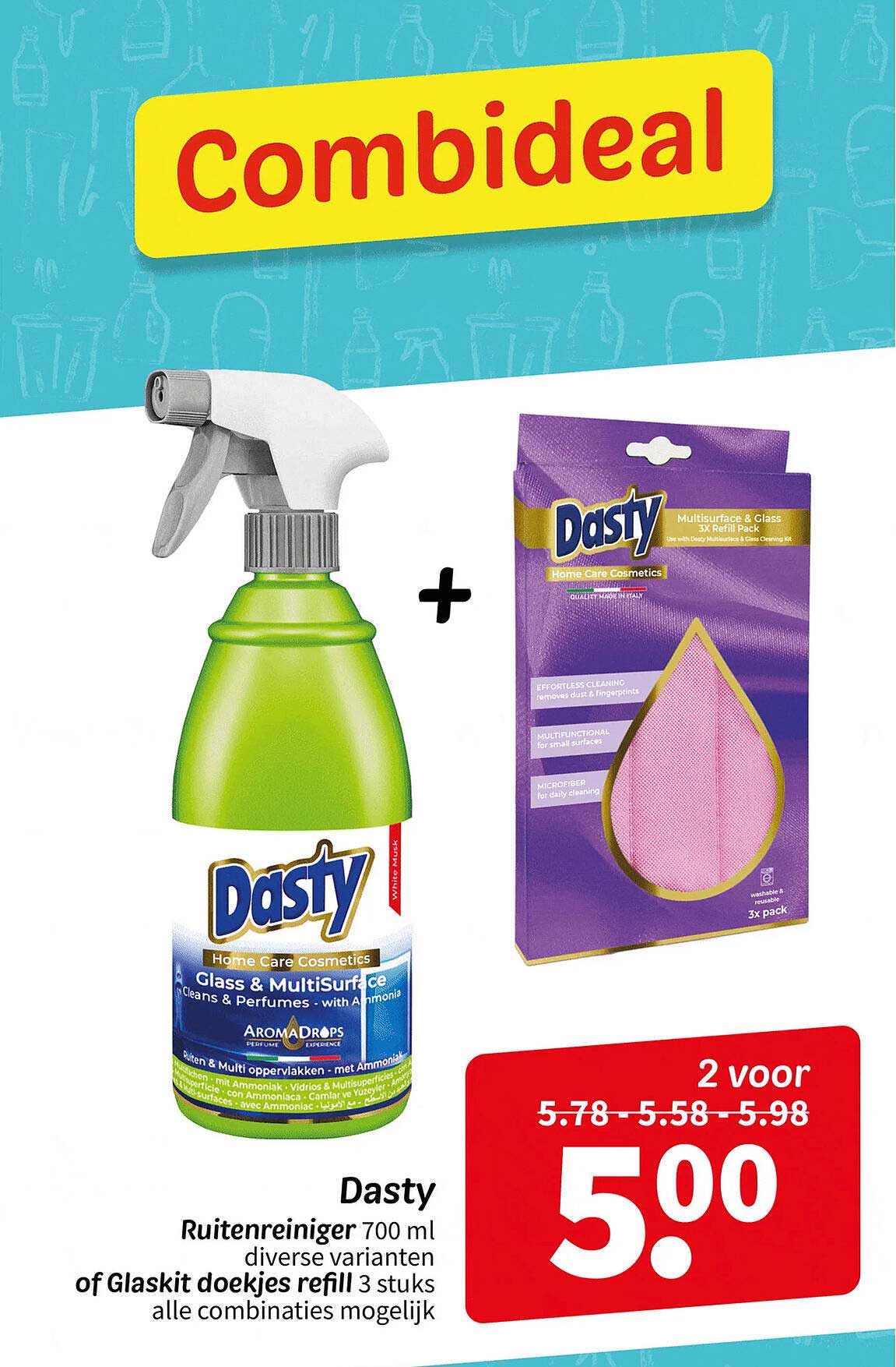 Dasty Ruitenreiniger 700 ml diverse varianten of Glaskit doekjes refill 3 stuks alle combinaties mogelijk