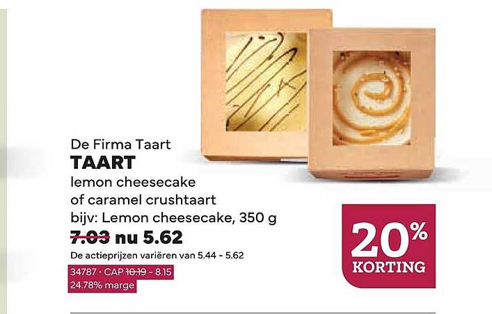 De Firma Taart TAART lemon cheesecake of caramel crustaart bijv: Lemon cheesecake, 350 g 20% KORTING