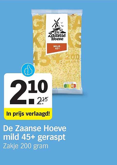 De Zaanse Hoeve mild 45+ geraspt Zakje 200 gram