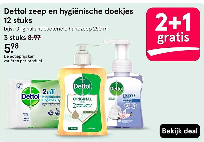 Dettol zeep en hygiënische doekjes 12 stuks 2+1 gratis