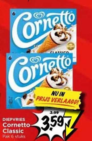 Diepvries Cornetto Classic Pak 6 stuks NU IN PRIJS VERLAAGD!