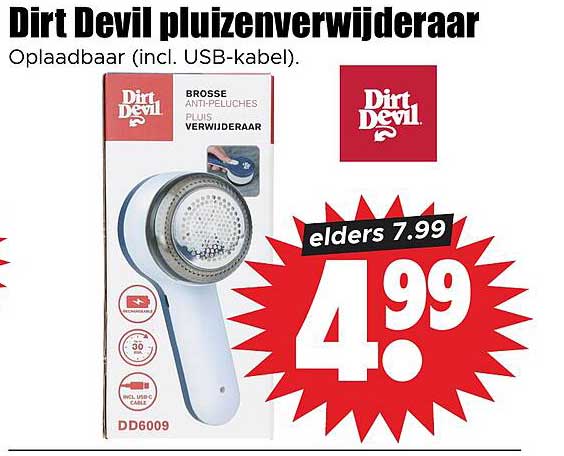 Dirt Devil pluizenverwijderaar Oplaadbaar (incl. USB-kabel).