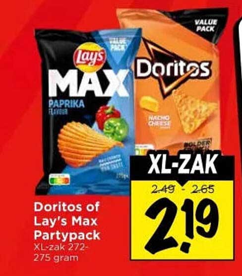 Doritos of Lay's Max Partypack XL-zak 272-275 gram