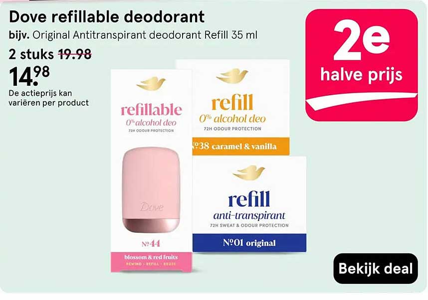 Dove refillable deodorant 2e halve prijs