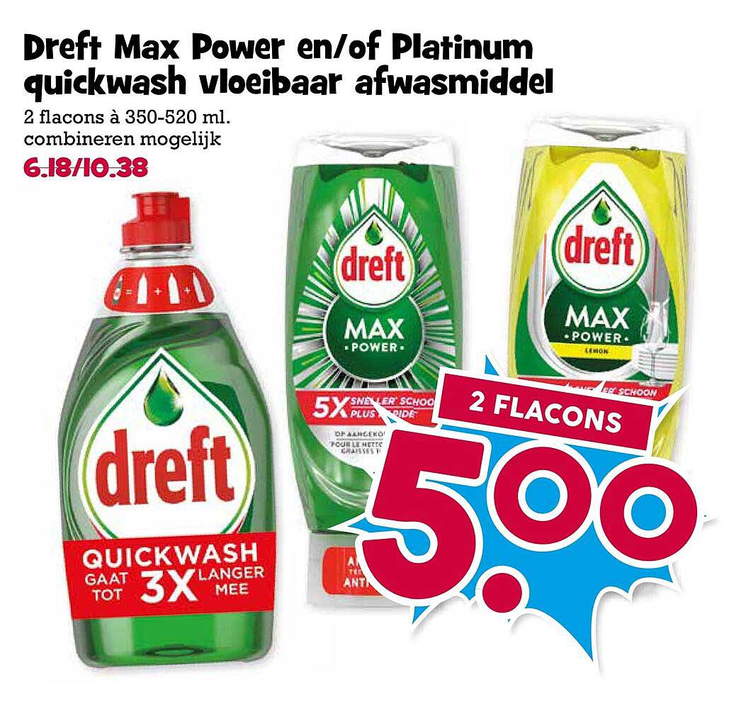 Dreft Max Power en/of Platinum quickwash vloeibaar afwasmiddel