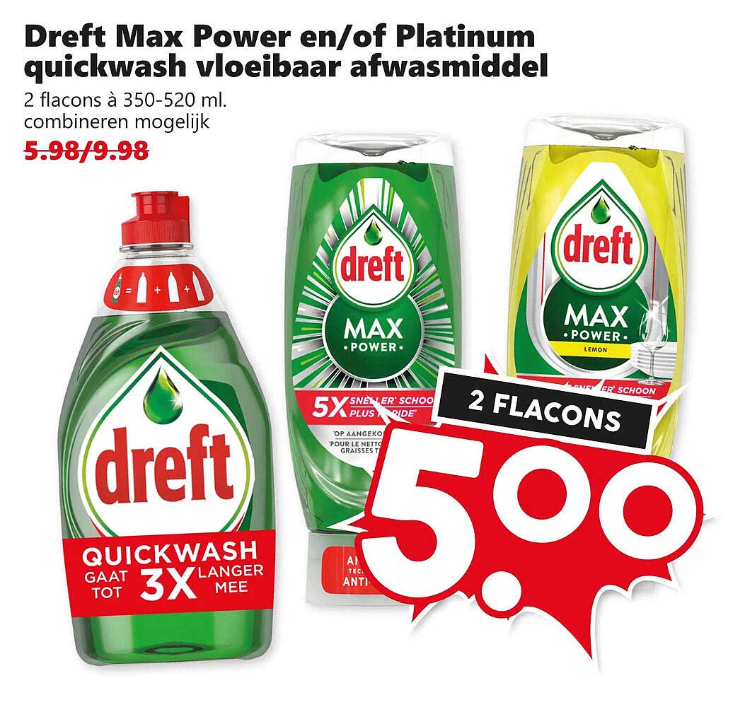 Dreft Max Power en/of Platinum quickwash vloeibaar afwasmiddel